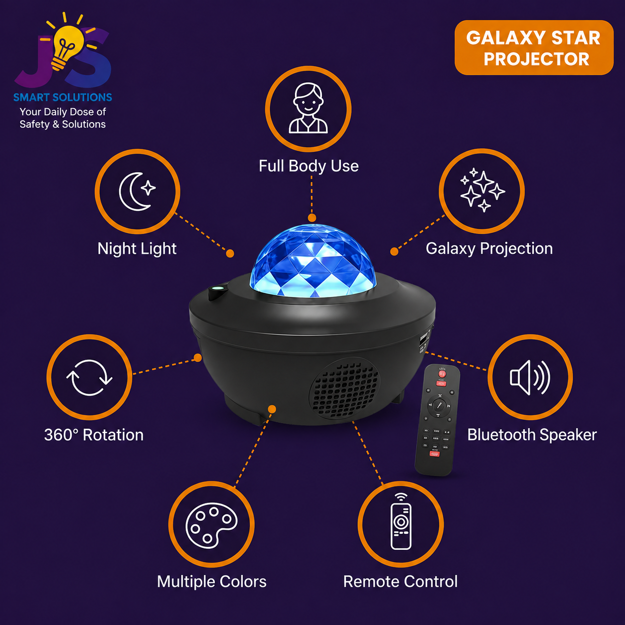 🌌 Remote Control Galaxy Star Projector Lamp with Bluetooth Speaker